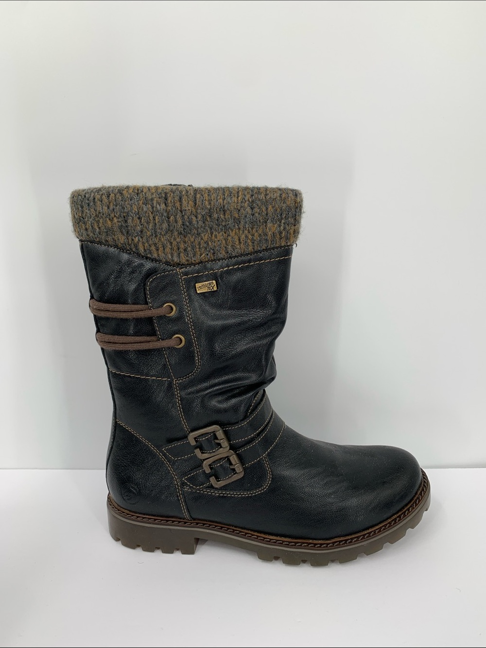 Remonte mid calf short boots winter fleece black leather zipper knit new 39 9